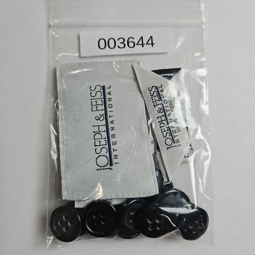 Joseph & Feiss Suit Black Replacement Buttons Set of 15 Plastic 4-Hole With Tags